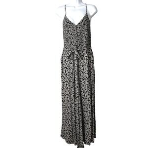 American Eagle Women Maxi Jumpsuit Size XL Black Daisy Print Resortwear Vacation